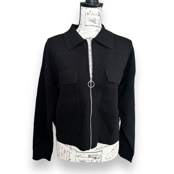 Elie Tahari Sweaters - New Elie. Tahari Black Heavyweight Sweater Collar Zip Pockets Medium MSRP $138